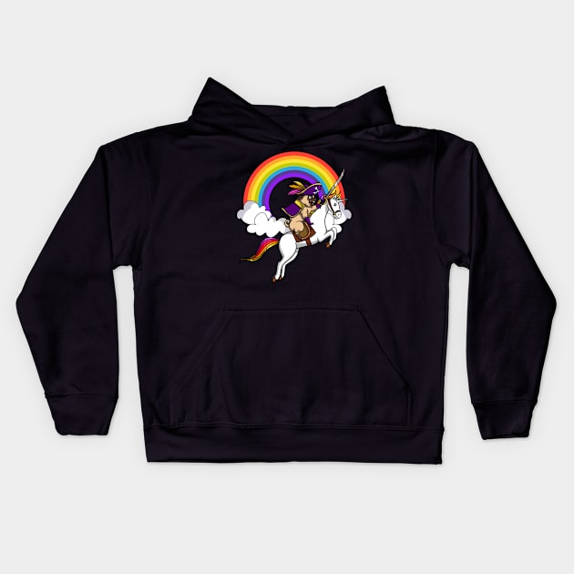 Pug Dog Pirate Riding Unicorn Kids Hoodie by underheaven